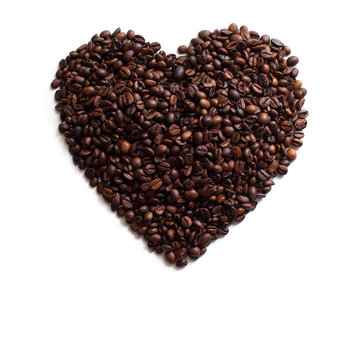 Heart Made of Coffee Beans, isolated on white