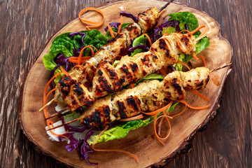 Roast Chicken filet kebab grilled on BBQ. 