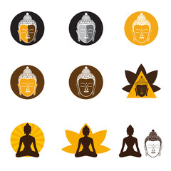 Set of Oriental icons. Templates of symbols of the Buddha, lotus, meditation, and others. Vector Collection. - 110106432