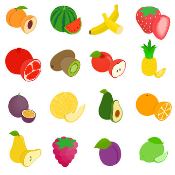 Fruit icons set, isometric 3d style