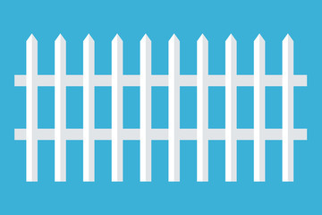 Flat design white fence icon isolated on blue background.