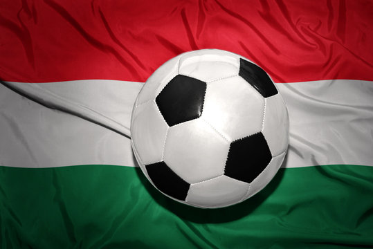 black and white football ball on the national flag of hungary