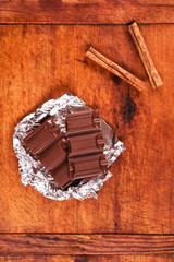 Chocolate bar and cinnamon for morning coffee