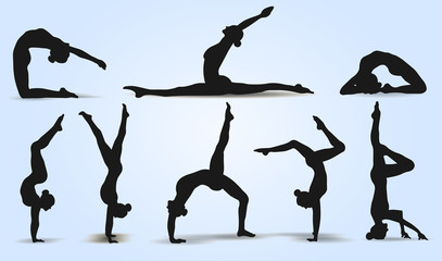 Yoga Positions. Silhouettes icons set. Vector illustration
