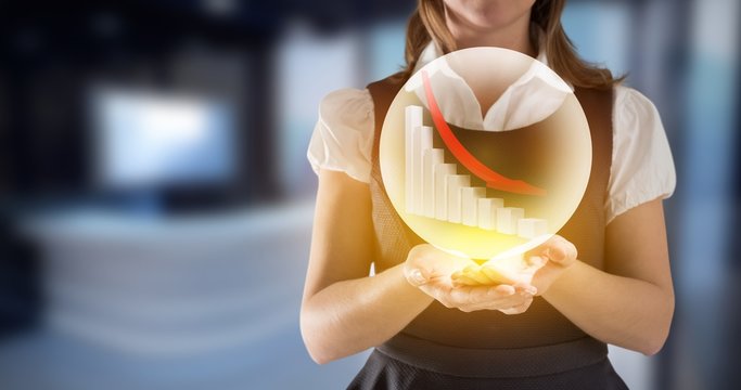 Composite image of businesswoman presenting