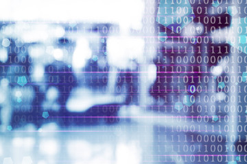 Blur abstract peoples background with binary code. Technology concept
