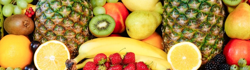 Naklejka na ściany i meble Zitrusfrüchte mit heimischen Obst, Bildauschnitt - Banner
