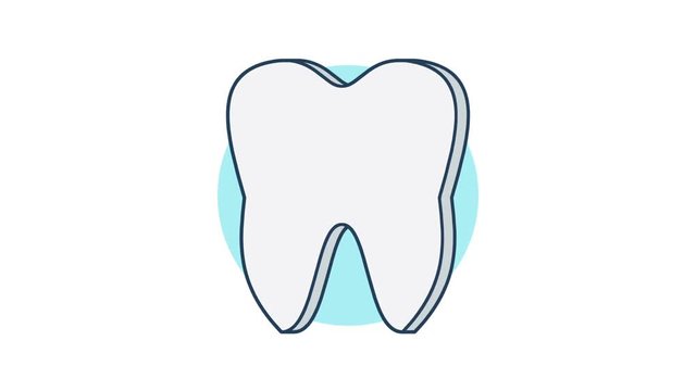 Tooth icon rotation 360 degrees. Looped animation. Line art style.