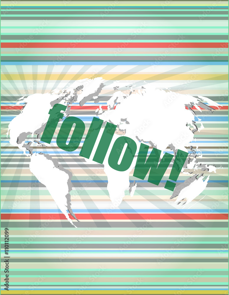 Poster social media concept: words follow on digital background vector quotation marks with thin line speec