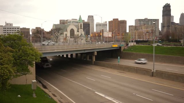 Urban Traffic Downtown Highway Viaduct Detroit Rush Hour Traffic Transportation