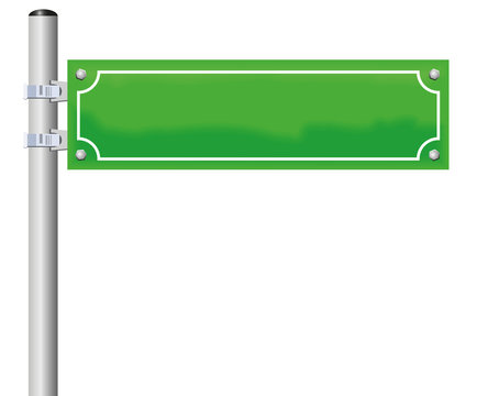 Street sign - blank, green, fixed on a pole. Isolated vector illustration on white background.