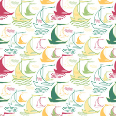 Obraz premium Seamless nautical pattern with decorative sailing boats