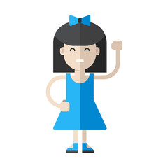 Young girl in blue dress. Flat vector illustration isolated on white background