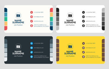 Business Card Vector Template. Flat Style Vector Illustration. Stationery Design. 4 Color Combinations. Print Template