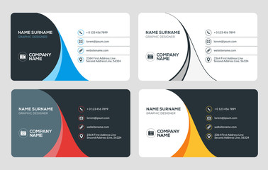 Business Card Vector Template. Flat Style Vector Illustration. Stationery Design. 4 Color Combinations. Print Template