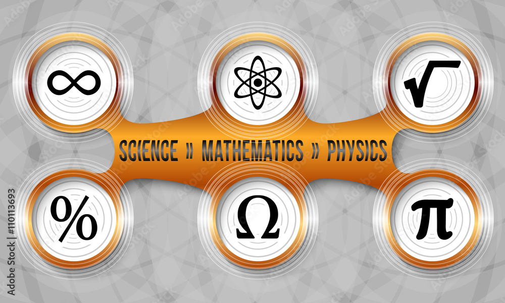 Poster colored circular object and six physics icons