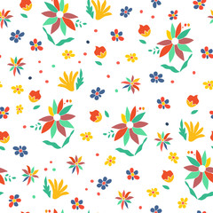 Seamless summer floral  background. Isolated flowers on white background. Vector.