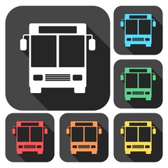 Bus icons set with long shadow