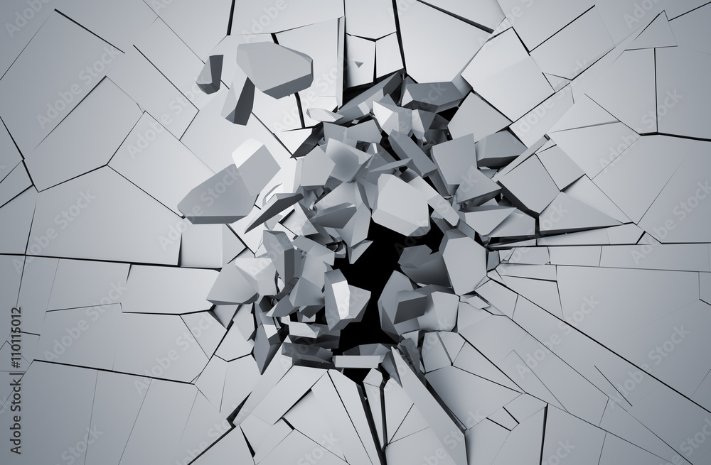 Poster abstract 3d rendering of cracked surface. background with broken shape. wall destruction. explosion 