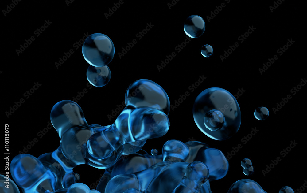 Poster abstract 3d rendering of chaotic liquid in empty space. background with dynamic fluid splash. design