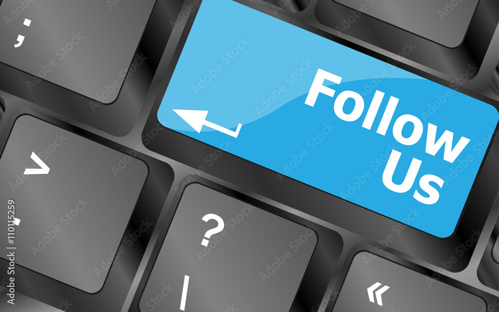 Poster social media concept: keyboard with follow us button. keyboard keys icon button vector. keyboard ico