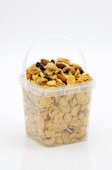 Caramel cornflake in plastic box.