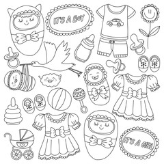 Baby icons Hand drawn doodle vector set