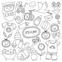 Baby icons Hand drawn doodle vector set