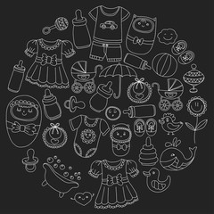 Baby icons Hand drawn doodle vector set