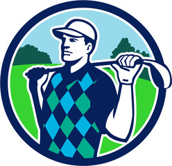 Naklejki  Golfer Golf Club Ramiona Koło Retro
