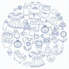 Baby icons Hand drawn doodle vector set