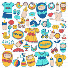 Baby icons Hand drawn doodle vector set