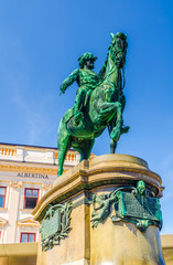 Franz Joseph I monument near Albertina Museum, Vienna. Albertina is one of most important gallery...