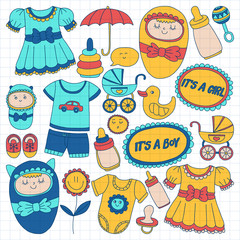 Baby icons Hand drawn doodle vector set