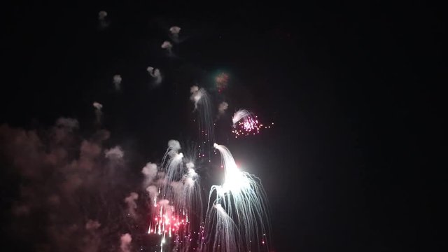 Colorful fireworks at holiday night HD 1080p.