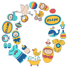 Fototapeta premium Baby icons Hand drawn doodle vector set