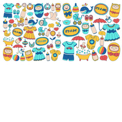Fototapeta premium Baby icons Hand drawn doodle vector set