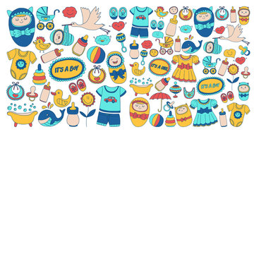 Baby icons Hand drawn doodle vector set