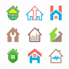 Set of house logo design template. House logo. Home logo. Real estate logo. Property logo. Home repair logo. Hotel logo. Vector logo template