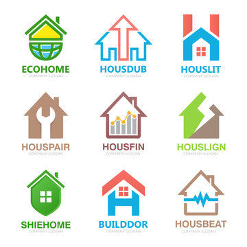 Set of house logo design template. House logo. Home logo. Real estate logo. Property logo. Home repair logo. Hotel logo. Vector logo template