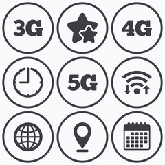 Mobile telecommunications icons. 3G, 4G and 5G.
