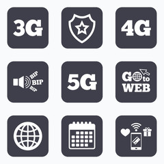 Mobile telecommunications icons. 3G, 4G and 5G.