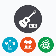 Acoustic guitar sign icon. Paid music symbol.