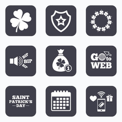 Saint Patrick day icons. Money bag with clover.