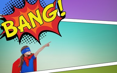 Composite image of masked girl pretending to be superhero