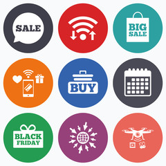 Sale speech bubble icons. Buy cart symbol