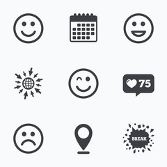 Smile icons. Happy, sad and wink faces.