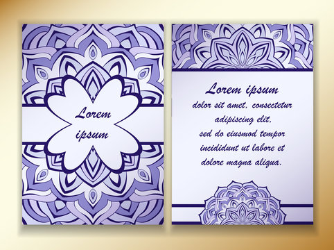 Flyer with the design of the mandala in the oriental style. Template size A4, A5. Ready to Print. Front page and back page.