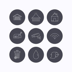 Wi-fi, video monitoring and real estate icons.