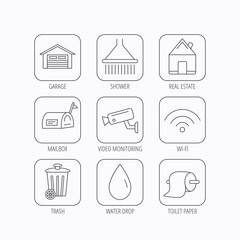 Wi-fi, video monitoring and real estate icons.